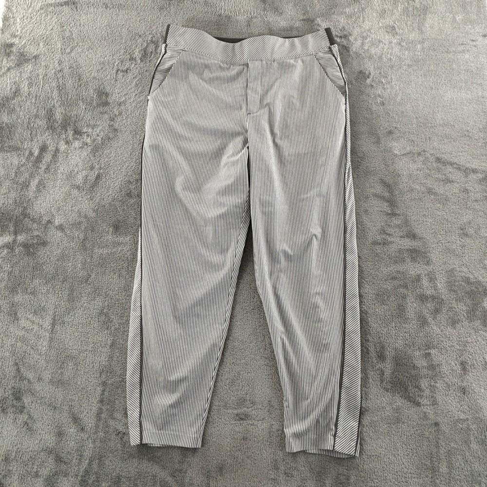 Athleta Brooklyn Textured‎ Ankle Pant Women 14 Gray White Stripe Pull On Stretch
